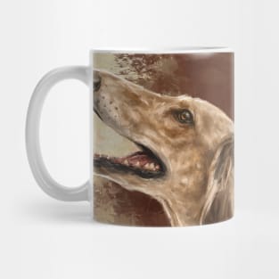 Painting of a Saluki Dog From the Side Smiling on Brown Beige Background Mug